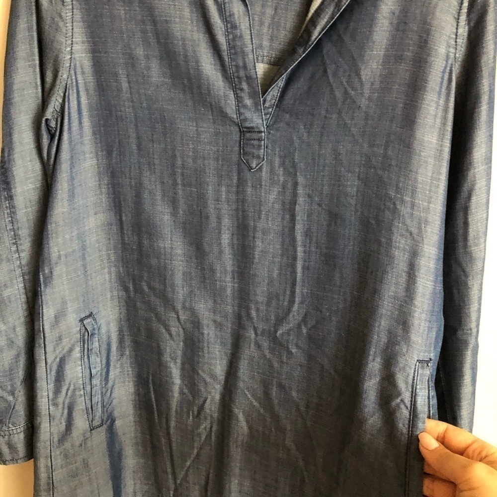 Laju Dark Wash‎ Tencel Chambray Tunic Shirt Dress Long Sleeve Pockets - Picture 3 of 9